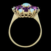 Victorian Style Amethyst Opal Flower Cluster Ring 9ct Gold