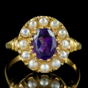 Victorian Style Amethyst Pearl Cluster Ring 1.60ct Amethyst front