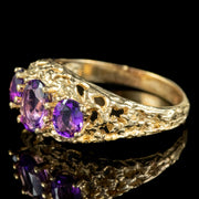 Victorian Style Amethyst Trilogy Ring 9ct Gold