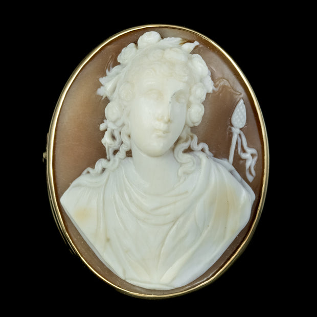 Antique Victorian Bacchus Cameo Brooch 9ct Gold Frame 