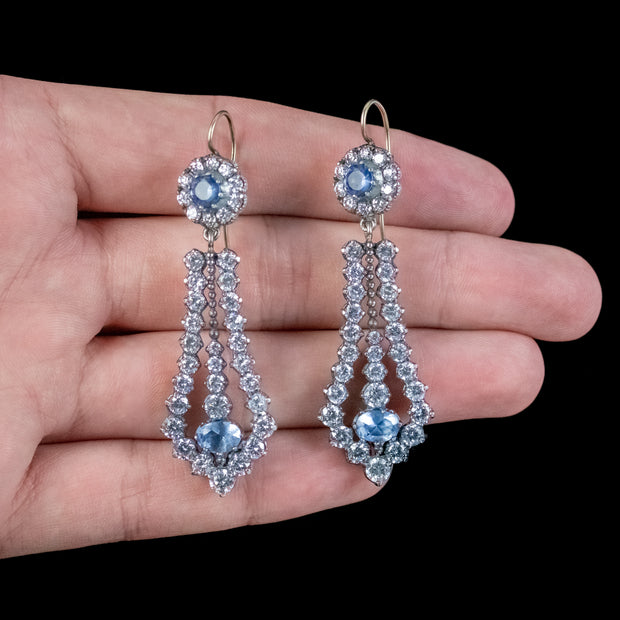 Victorian Style Blue Paste Drop Earrings Silver Gold Wires hand