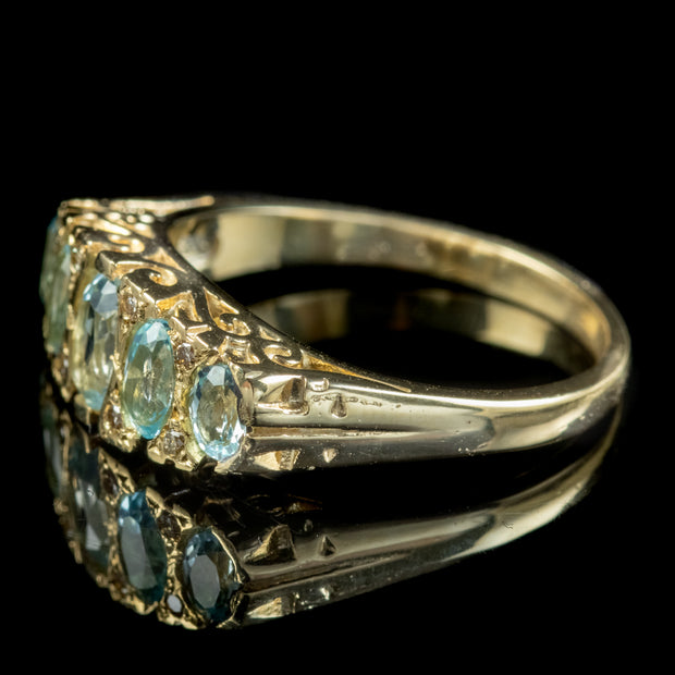 Victorian Style Blue Topaz Diamond Ring 9ct Gold 2ct Of Topaz