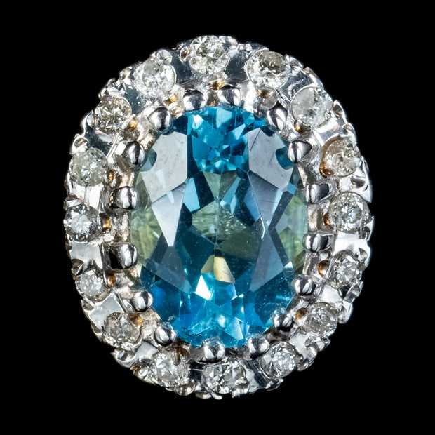 Victorian Style Blue Topaz Diamond Stud Earrings 9ct Gold single