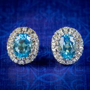 Victorian Style Blue Topaz Diamond Stud Earrings 9ct Gold cover