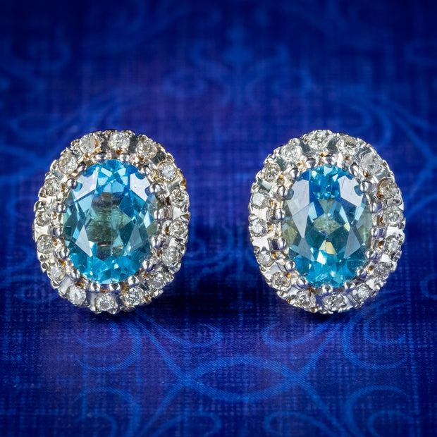 Victorian Style Blue Topaz Diamond Stud Earrings 9ct Gold cover