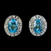 Victorian Style Blue Topaz Diamond Stud Earrings 9ct Gold front