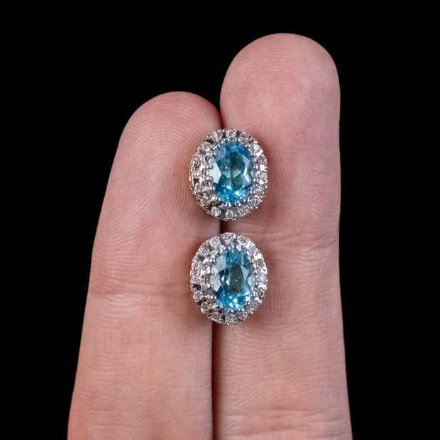 Victorian Style Blue Topaz Diamond Stud Earrings 9ct Gold hand