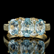 Blue Topaz Diamond Trilogy Ring 3.10ct Of Topaz