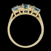 Victorian Style Blue Topaz Diamond Trilogy Ring 3.10ct Of Topaz