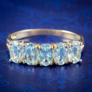 Victorian Style Blue Topaz Five Stone Ring 2.5ct Of Topaz