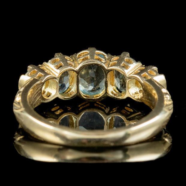 Victorian Style Blue Topaz Five Stone Ring 9ct Gold 2.5ct Of Topaz