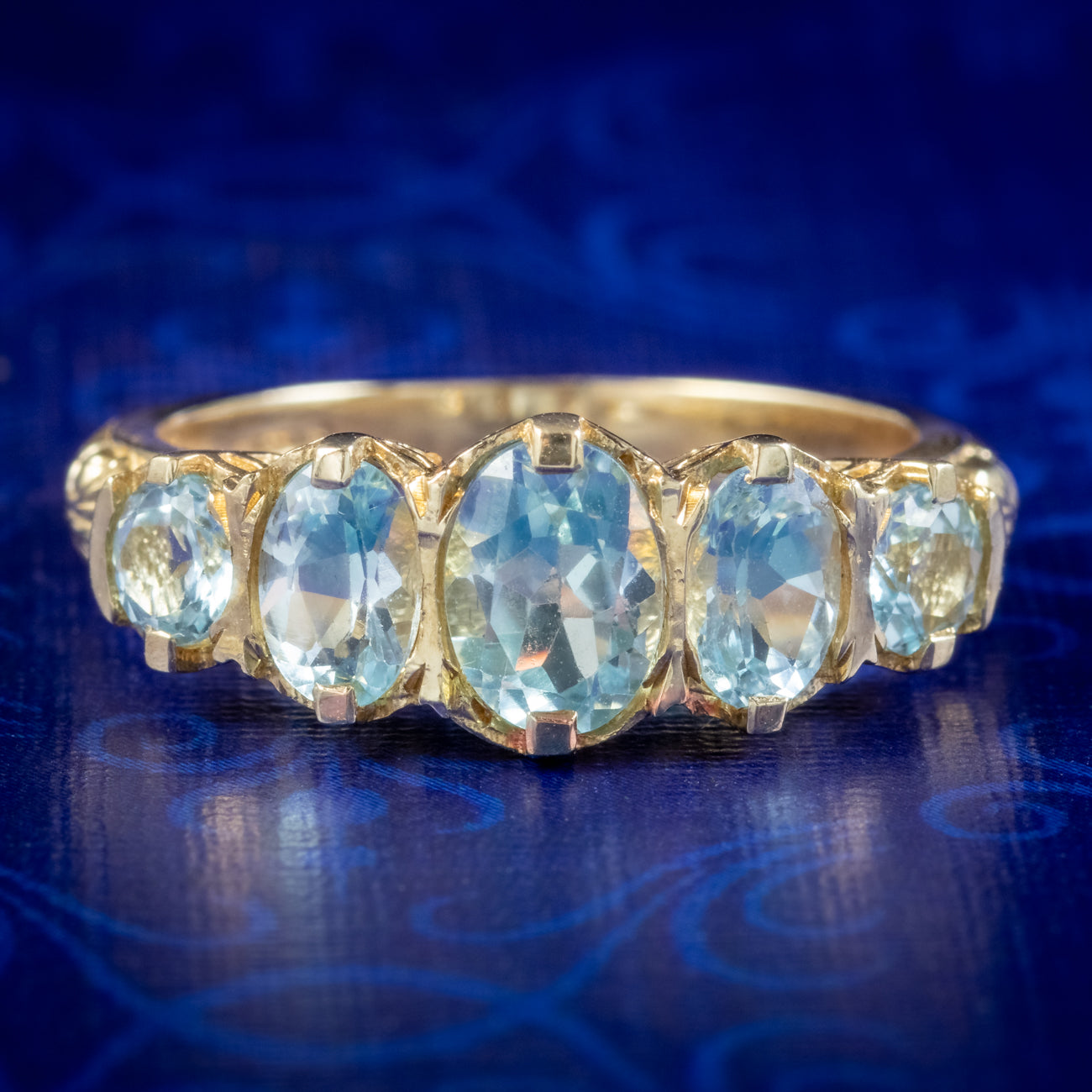 Victorian Style Blue Topaz Five Stone Ring 9ct Gold 2.5ct Of Topaz ...