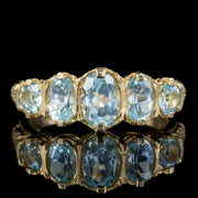 Victorian Style Blue Topaz Five Stone Ring 9ct Gold 2.5ct Of Topaz
