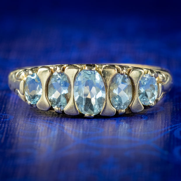 Victorian Style Blue Topaz Ring 9ct Gold Dated 2000