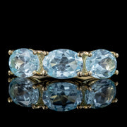 Victorian Style Blue Topaz Trilogy Ring 9ct Gold 3ct Of Topaz