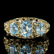 Victorian Style Blue Topaz Trilogy Ring 9ct Gold