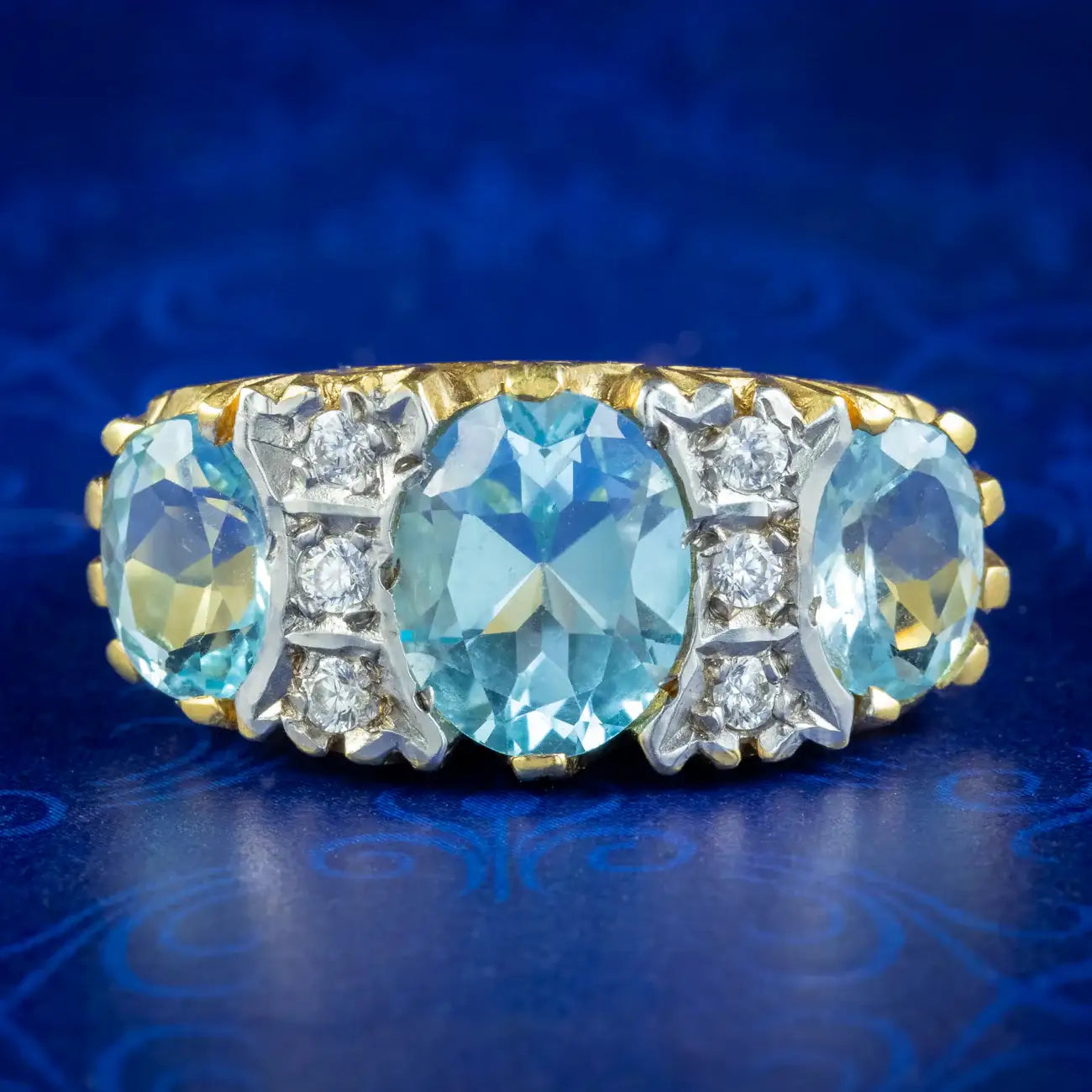 Victorian Style Carved Half Hoop Blue Topaz Ring 6.5ct Of Topaz ...
