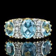 Victorian Style Carved Half Hoop Blue Topaz Ring 6.5ct Of Topaz