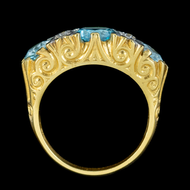 Victorian Style Carved Half Hoop Blue Topaz Ring 6.5ct Of Topaz