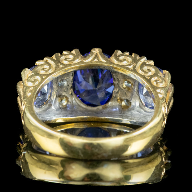 Victorian Style Carved Half Hoop Cz Tanzanite Trilogy Ring 