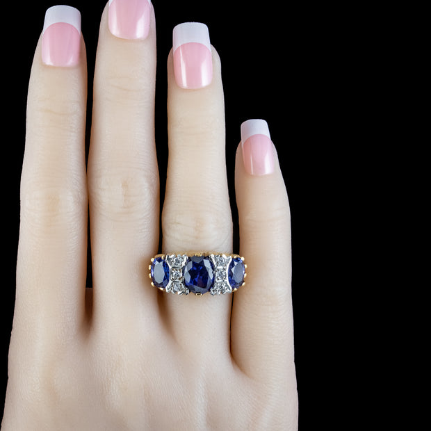 Victorian Style Carved Half Hoop Cz Tanzanite Trilogy Ring 