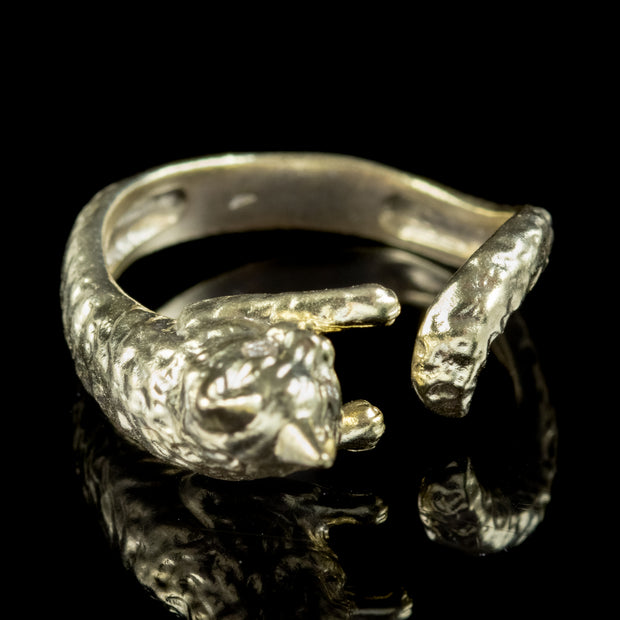 Victorian Style Cat Ring Diamond Eyes Silver Gold Gilt 