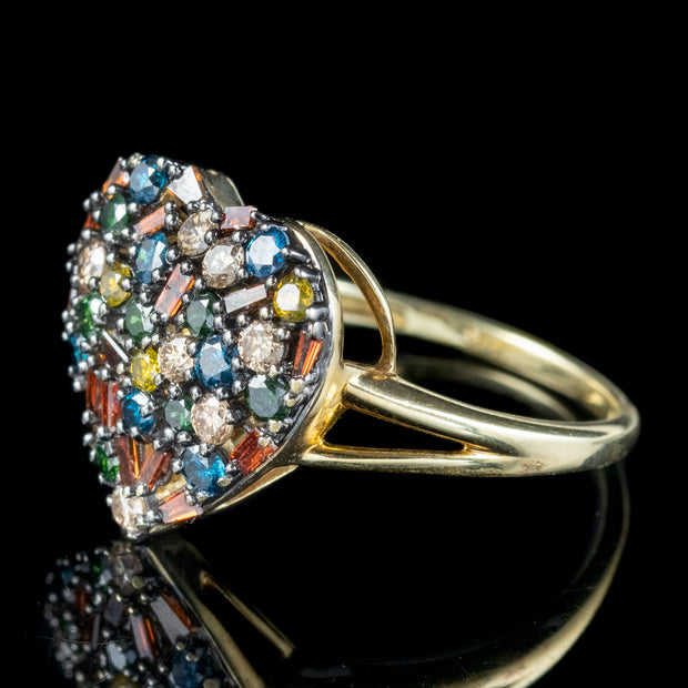 Victorian Style Coloured Diamond Harlequin Heart Ring 1.1ct Total With Cert