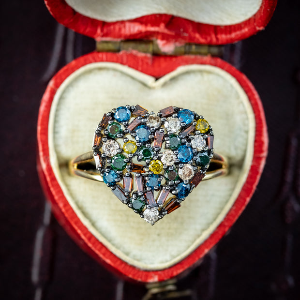 Victorian Style Coloured Diamond Harlequin Heart Ring 1.1ct Total With Cert