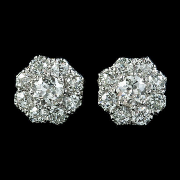 Victorian Style Diamond Cluster Stud Earrings 1.50ct Of Diamond 