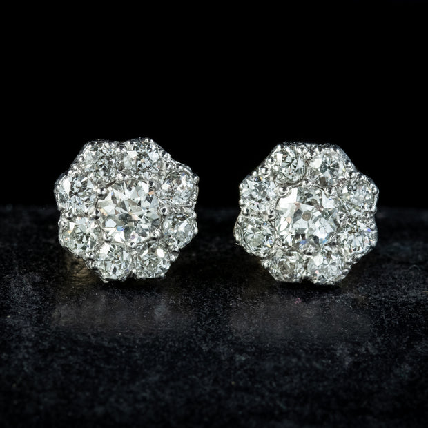 Victorian Style Diamond Cluster Stud Earrings 1.50ct Of Diamond ...