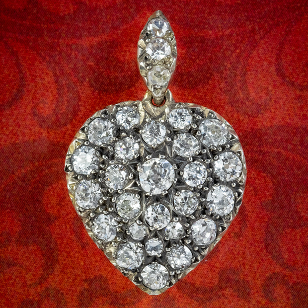Victorian Style Diamond Heart Pendant Silver 18ct Gold 2ct Of Diamond cover