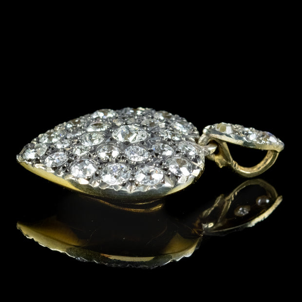Victorian Style Diamond Heart Pendant Silver 18ct Gold 2ct Of Diamond side