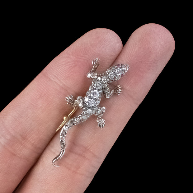 Victorian Style Diamond Lizard Brooch 1.30ct Of Diamond 