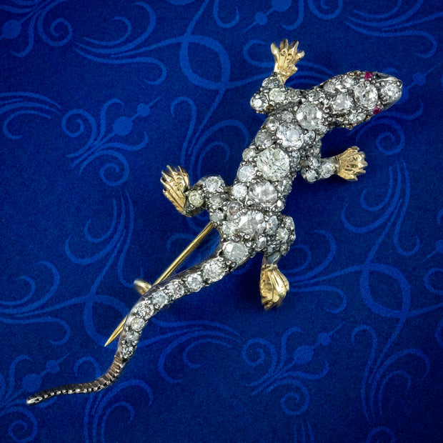 Victorian Style Diamond Lizard Brooch 2ct Total