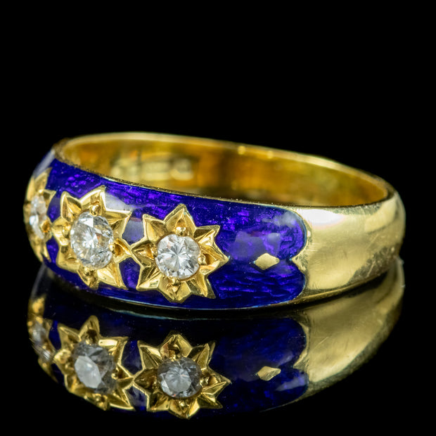 Victorian Style Diamond Trilogy Ring Blue Enamel Dated 1989
