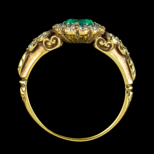 Victorian Style Emerald Diamond Cluster Ring 0.75ct Emerald 