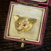 Victorian Style Fox Brooch 9ct Gold Ruby Eyes Dated 1987