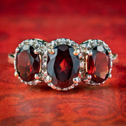 Victorian Style Garnet Diamond Trilogy Ring 2.60ct Of Garnet