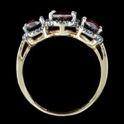 Victorian Style Garnet Diamond Trilogy Ring 2.60ct Of Garnet
