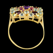 Victorian Style Multi Gemstone Harlequin Cluster Ring 