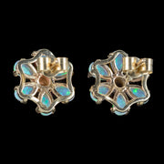 Victorian Style Opal Cluster Gold Stud Earrings 1.20Ct