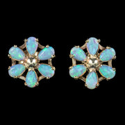 Victorian Style Opal Cluster Gold Stud Earrings 1.20Ct