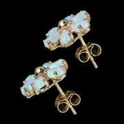 Victorian Style Opal Cluster Gold Stud Earrings 1.20Ct