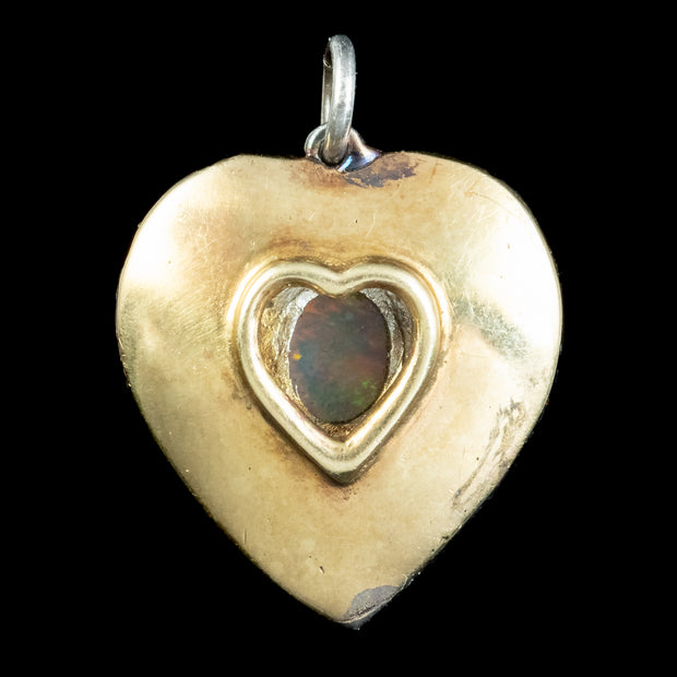Victorian Style Opal Diamond Heart Pendant Silver 18ct GoldB