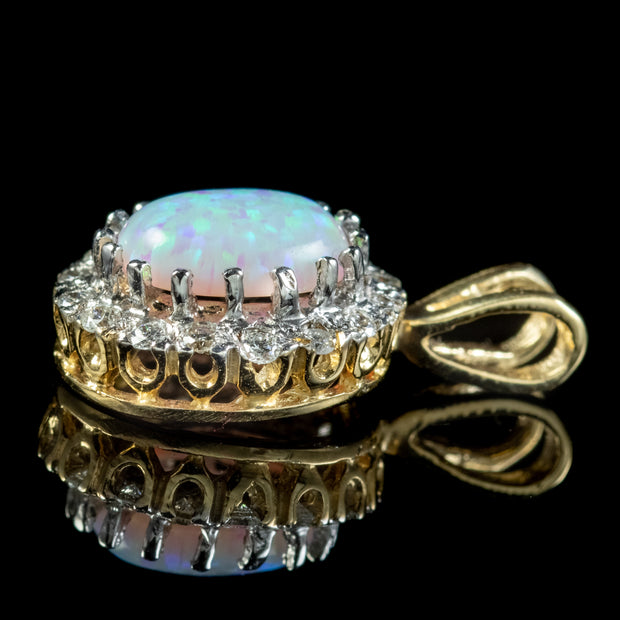 Victorian Style Opal Diamond Pendant 9ct Gold 1.50ct Opal