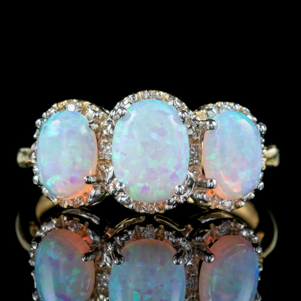 Victorian Style Opal Diamond Trilogy Ring front
