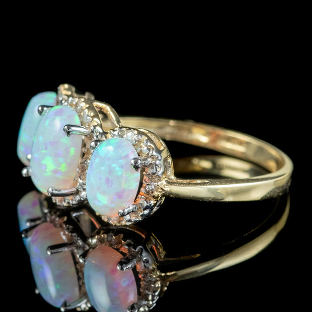 Victorian Style Opal Diamond Trilogy Ring side