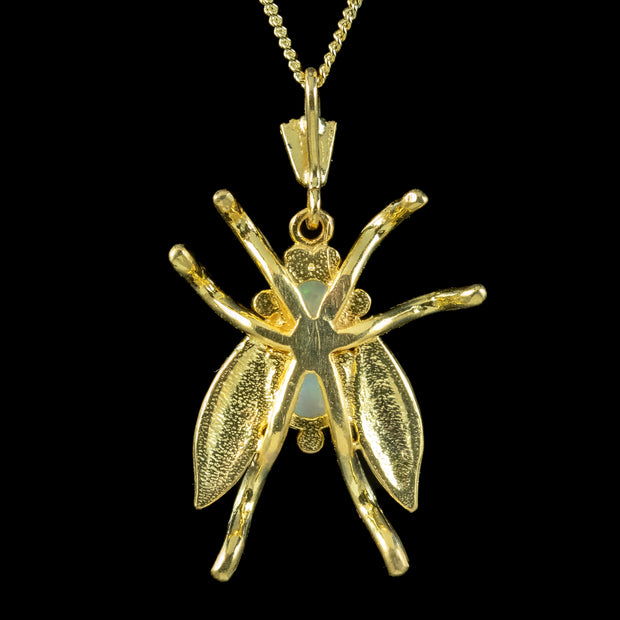 Victorian Style Opal Insect Pendant Necklace 18ct Gold Silver