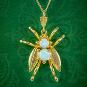 Victorian Style Opal Insect Pendant Necklace 18ct Gold Silver