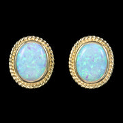 Victorian Style Opal Stud Earrings 9Ct Gold Large Studs